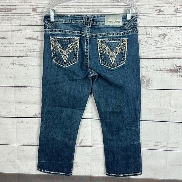 Vigoss Jeans Womens 8 Blue Cropped Capri Embellished Western Chelsea Straight - Picture 1 of 12